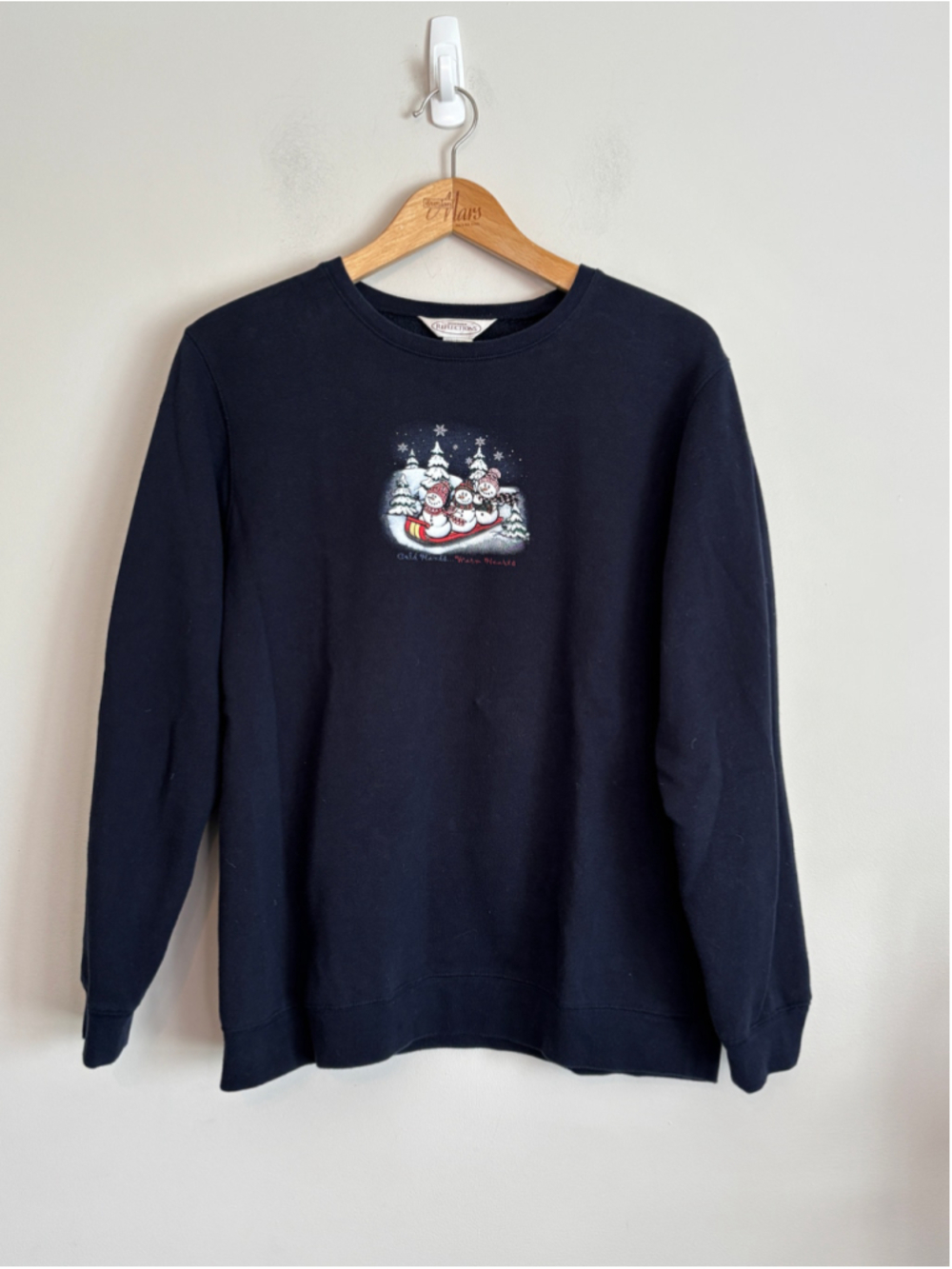 Vtg Northern Reflections Sweatshirt Size Medium Navy Snowman Graphic Cottagecore